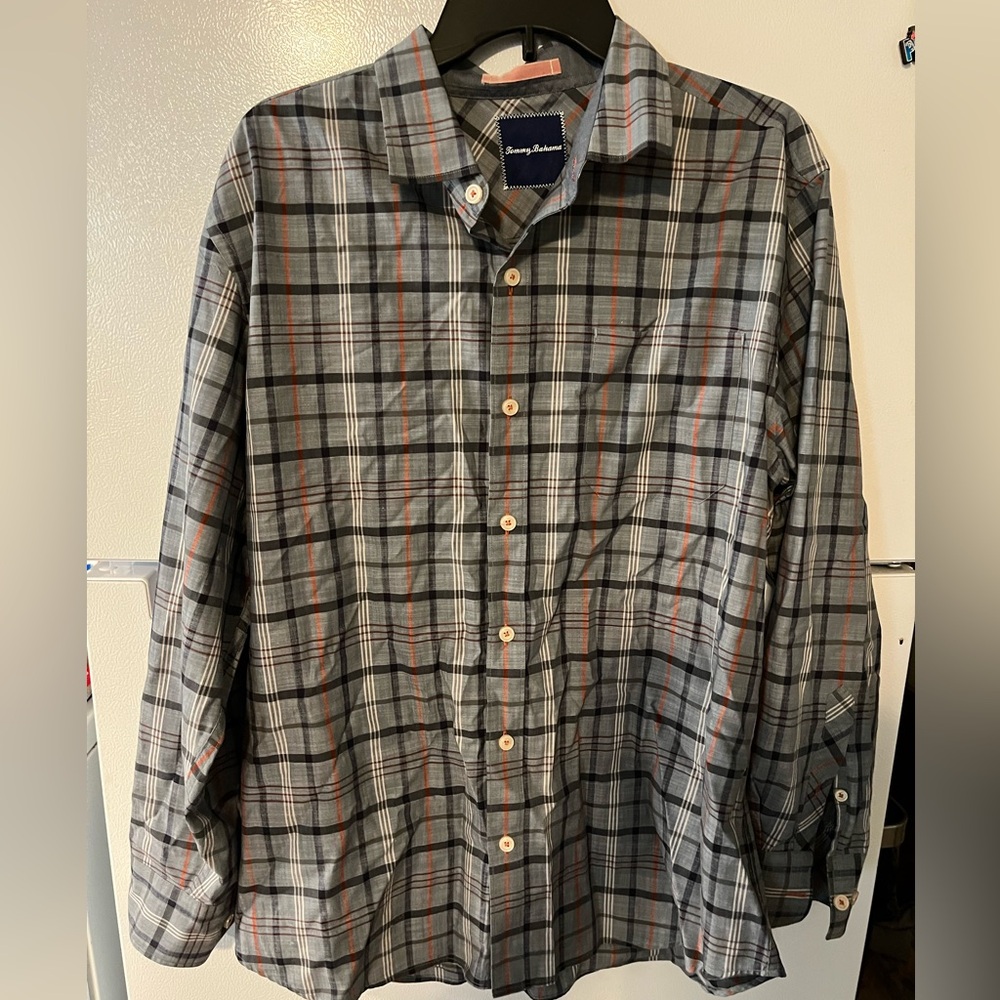 Tommy Bahama Shirt Mens Large Blue‎ Plaid Long Sleeve Button Down Collared